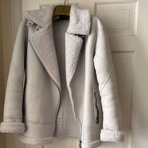 Off white shearling moto jacket. Not cropped. By Italian co Aquatalia